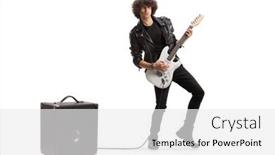  Presentation with full length portrait two men women brown sweater - Slide deck consisting of full-length-portrait background and a white colored foreground