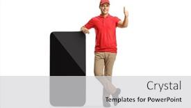  Presentation with phone - PPT theme with full-length-portrait background and a light gray colored foreground