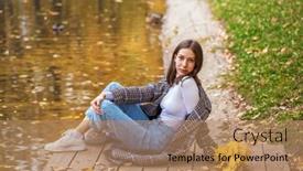  Presentation with autumn blue - Slides enhanced with full-length-portrait background and a coral colored foreground