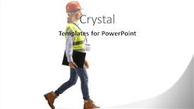  Presentation with full length portrait two men women brown sweater - Slide deck consisting of full-length-portrait background and a white colored foreground