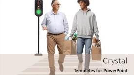  Presentation with grocery - Presentation theme featuring full-length-portrait background and a coral colored foreground