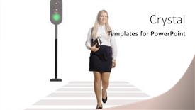  Presentation with green traffic light - PPT theme enhanced with full-length-portrait background and a white colored foreground