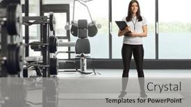  Presentation with fitness - PPT theme with full-length-portrait background and a light gray colored foreground