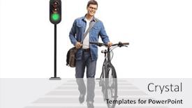  Presentation with pedestrian - Slide set featuring full-length-portrait background and a light gray colored foreground