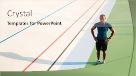  Presentation with standing strong - Slides having full length portrait of a strong muscular afro american man standing on a track field outdoors background and a cream colored foreground
