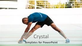  Presentation with track field - PPT layouts enhanced with full length portrait of a motivated sportsman doing stretching exercises on a track field outdoors background and a soft green colored foreground