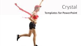  Presentation with finish line - Cool new PPT layouts with full length profile shot of a young happy woman running on the finish line of a race and gesturing isolated on white background backdrop and a white colored foreground