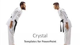  Presentation with karate - Cool new slide deck with karate instructor isolated on white backdrop and a white colored foreground