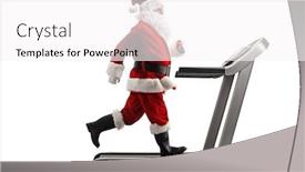  Presentation with running treadmill - Theme consisting of full length profile shot of santa claus running on a treadmill isolated on white background background and a white colored foreground