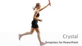  Presentation with baton - Cool new theme with full length profile shot of a muscular young woman running a relay race with a baton isolated on white background backdrop and a white colored foreground