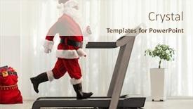  Presentation with running treadmill - Beautiful PPT theme featuring full length profile shot of santa claus running on a treadmill at home backdrop and a cream colored foreground