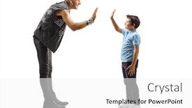  Presentation with punk - Colorful presentation theme enhanced with full length profile shot of a punk gesturing high-five with a little boy isolated on white background backdrop and a white colored foreground