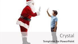  Presentation with santa - Amazing presentation theme having full length profile shot of santa claus gesturing high-five with a little boy isolated on white background backdrop and a white colored foreground