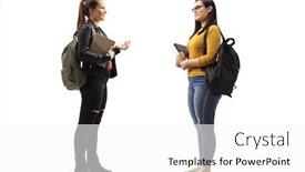  Presentation with backpacks - Beautiful PPT layouts featuring full-length-profile-shot backdrop and a white colored foreground