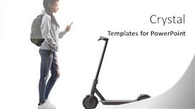  Presentation with electric scooter - Audience pleasing PPT layouts consisting of full-length-profile-shot backdrop and a white colored foreground