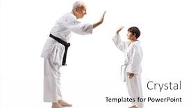  Presentation with karate - Colorful PPT theme enhanced with full-length-profile-shot backdrop and a white colored foreground