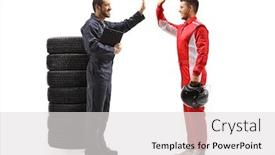  Presentation with auto - Slide deck with full-length-profile-shot background and a light gray colored foreground