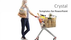  Presentation with paper bag - PPT theme consisting of full-length-profile-shot background and a white colored foreground