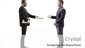  Presentation with black man - Presentation design consisting of full-length-profile-shot background and a white colored foreground