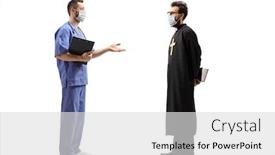  Presentation with face masks - Presentation theme featuring full-length-profile-shot background and a light gray colored foreground