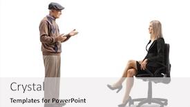  Presentation with office chair - Audience pleasing PPT theme consisting of full-length-profile-shot backdrop and a white colored foreground