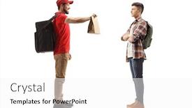  Presentation with paper bag - Colorful slides enhanced with full-length-profile-shot backdrop and a white colored foreground