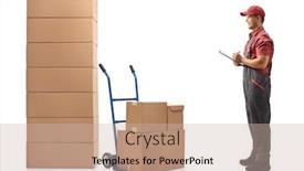  Presentation with worker - Audience pleasing slide deck consisting of full-length-profile-shot backdrop and a soft green colored foreground