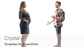  Presentation with listening woman - Slides having full-length-profile-shot background and a white colored foreground