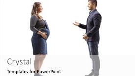  Presentation with listening woman - Amazing slide deck having full-length-profile-shot backdrop and a white colored foreground