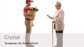  Presentation with food delivery - Cool new slide deck with full-length-profile-shot backdrop and a lemonade colored foreground