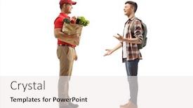  Presentation with grocery bag - Audience pleasing PPT theme consisting of full-length-profile-shot backdrop and a white colored foreground