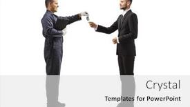  Presentation with worker - Colorful presentation theme enhanced with full-length-profile-shot backdrop and a white colored foreground