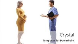  Presentation with pregnant woman doctor - PPT theme featuring full-length-profile-shot background and a white colored foreground