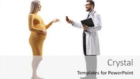  Presentation with pregnant woman doctor - Slide deck with full-length-profile-shot background and a white colored foreground