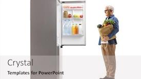  Presentation with fridge - Theme consisting of full-length-profile-shot background and a light gray colored foreground