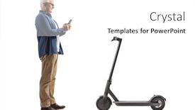  Presentation with electric scooter - Audience pleasing PPT theme consisting of full-length-profile-shot backdrop and a white colored foreground