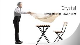  Presentation with banquet server - Presentation having full-length-profile-shot background and a white colored foreground