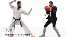  Presentation with shot - Presentation design consisting of full-length-profile-shot background and a white colored foreground