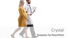  Presentation with pregnant woman doctor - Slide deck featuring full-length-profile-shot background and a white colored foreground