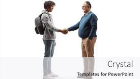  Presentation with shaking hands - Presentation enhanced with full-length-profile-shot background and a white colored foreground