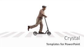  Presentation with electric scooter - Presentation theme having full-length-profile-shot background and a white colored foreground