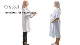  Presentation with pregnant woman doctor - Presentation design consisting of full-length-profile-shot background and a white colored foreground