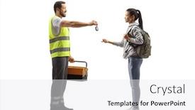  Presentation with road to safety - Slide deck enhanced with full-length-profile-shot background and a white colored foreground