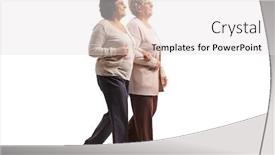  Presentation with walking together - PPT theme with full length profile shot of two elderly women walking together isolated on white background background and a light gray colored foreground