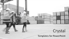  Presentation with shipping - Amazing presentation having full-length rear view of workers walking in shipping yard backdrop and a light gray colored foreground