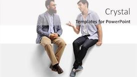  Presentation with shot - Presentation design enhanced with men sitting on a banner background and a white colored foreground