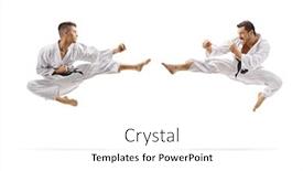  Presentation with belts - Presentation design featuring two young men with black background and a white colored foreground