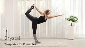  Presentation with pilates - PPT theme with full length shot of a young woman doing pilates pose at home background and a soft green colored foreground