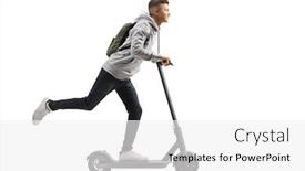  Presentation with electric scooter - Colorful PPT layouts enhanced with full-length-shot backdrop and a white colored foreground
