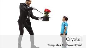  Presentation with magician - Cool new PPT layouts with full-length-shot backdrop and a white colored foreground